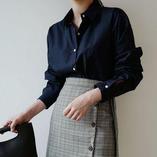 Front Pocket Plain Casual Shirt