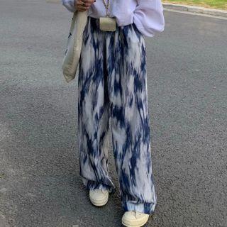 Print Wide-leg Pants Tie Dye - Blue & White - One Size