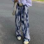 Print Wide-leg Pants Tie Dye - Blue & White - One Size