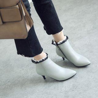 Frill Trim Heel Ankle Boots