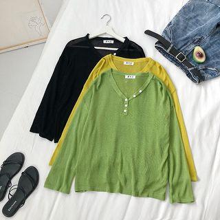 Plain Long-sleeve Sheer Top