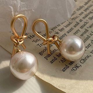 Knot Alloy Faux Pearl Dangle Earring 1 Pair - 925 Silver Needle - White - One Size