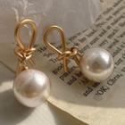 Knot Alloy Faux Pearl Dangle Earring 1 Pair - 925 Silver Needle - White - One Size