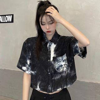 Short-sleeve Tie-dye Chained Crop Shirt