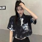 Short-sleeve Tie-dye Chained Crop Shirt