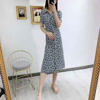 Floral Print Short-sleeve Midi Shirt Dress