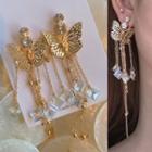 Alloy Butterfly Faux Crystal Fringed Earring As Shown In Figure - One Size