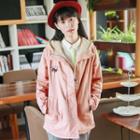 Buttoned Fleece Lined Long Jacket Pink - One Size