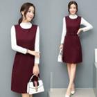 Set: Sleeveless Dress + Long-sleeve Mock-neck Top