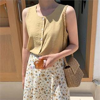 Round-neck Sleeveless Blouse Yellow - One Size