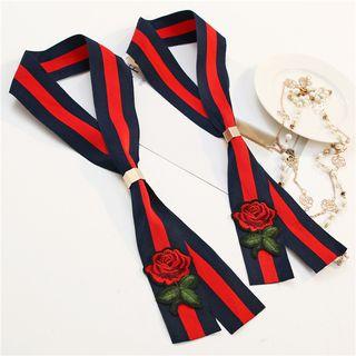 Embroidery Striped Long Slim Scarf