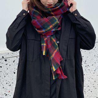 Red Plaid Scarf Dark Red - One Size