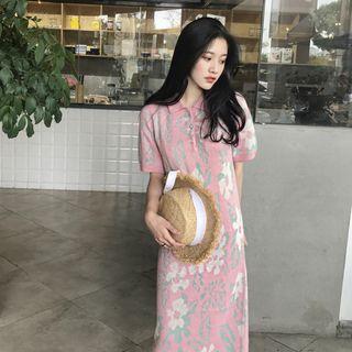 Jacquard Short-sleeve Knitted Polo Dress