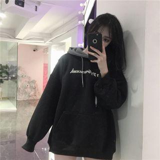 Letter Print Long-sleeve Hoodie Black - One Size