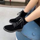 Faux Pearl Platform Lace Up Short Boots