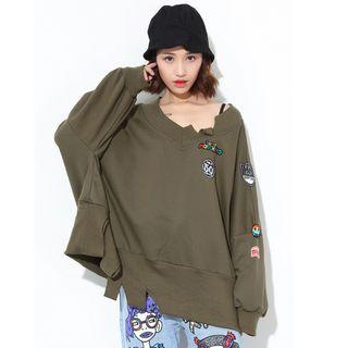 Ripped Hem Patched Pullover