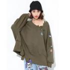 Ripped Hem Patched Pullover