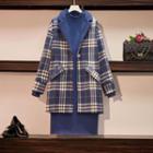 Set Of 2: Mock-neck Sweater + Plaid Jacket