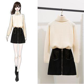 Turtleneck Sweater / Zip A-line Skirt / Set