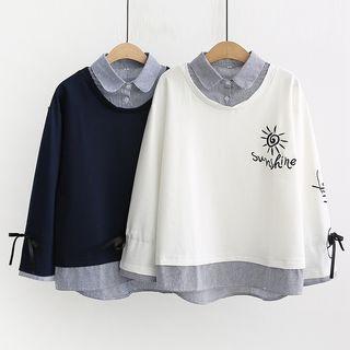 Mock Two-piece Sun Embroidered Blouse