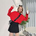 Drop-shoulder Scallop-edge Knit Top