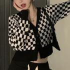 Checkerboard Cropped Cardigan / Wide-leg Pants