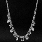 Heart Beaded Pendant Chain Necklace 1047 - Silver - One Size