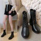 Faux Leather Lace-up Low-heel Short Boots