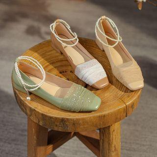 Mesh Panel Ankle Strap Flats