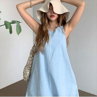 Denim A-line Mini Tank Dress Blue - One Size