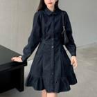 Long-sleeve Polo Collar Plain Denim Dress