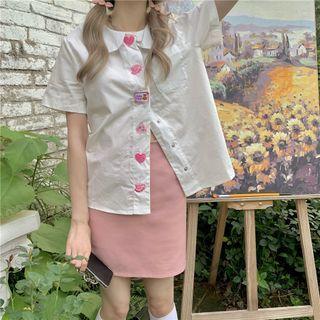 Short-sleeve Embroidered Shirt / Mini Fitted Skirt