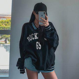 Striped Loose-fit Letter Print Sweatshirt