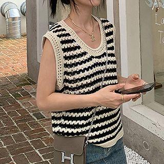 Striped Knit Tank Top White - One Size