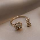 Bow Rhinestone Alloy Open Ring Gold - One Size