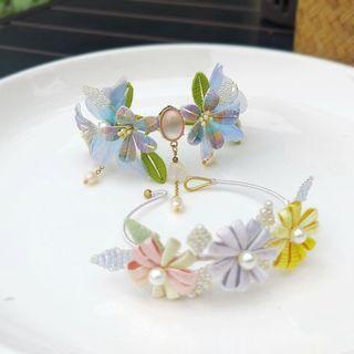 Flower Faux Pearl Open Bangle (various Designs)