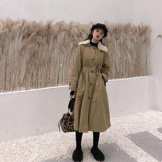 Long-sleeve Tie-waist Button Coat As Shown In Figure - One Size