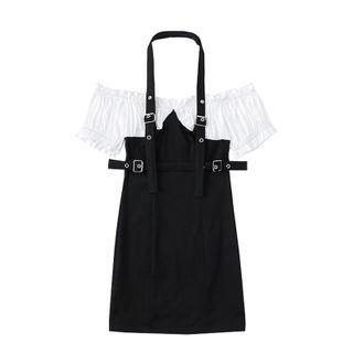 Mock Two-piece Cold-shoulder Mini Shift Dress
