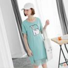 Lace Hem Print Short-sleeve T-shirt Dress