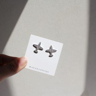 Rhinestone Airplane Stud Earring