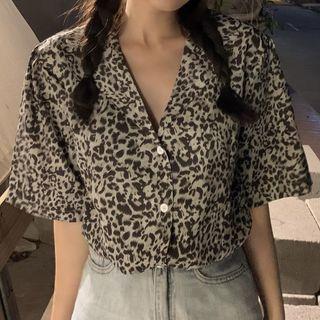 Short-sleeve Leopard Print Print Shirt Leopard - One Size