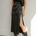 Textured Side Slit High Waist Skirt