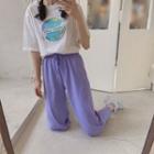 Printed Short-sleeve T-shirt / High-waist Straight-cut Pants