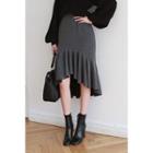 Band-waist Ruffle-hem Midi Skirt