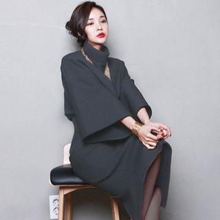 Set: Stand Collar Pullover With Necklace + Midi Pencil Skirt