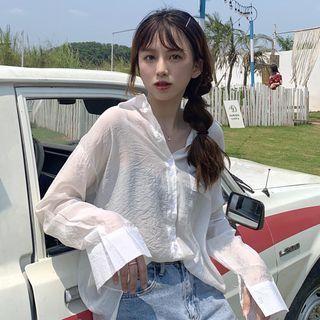 Long-sleeve Sheer Open-back Shirt