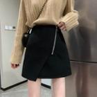 Irregular Zip-up A-line Mini Skirt