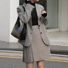 Set: Plaid Blazer + Pleated Mini Skirt