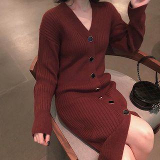 V-neck Buttoned Midi Sweater Dress