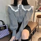Doll Collar Gingham Blouse Gingham - Black & White - One Size